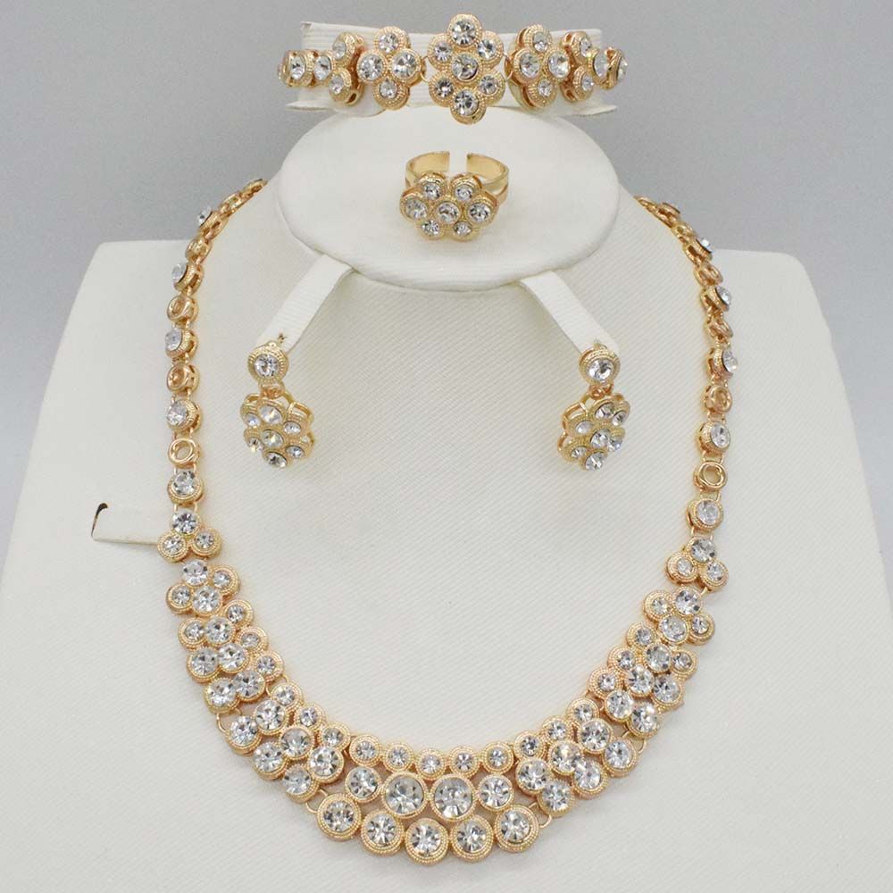 Mode Hochzeit Braut Silber Schmuck Kristall Strass Halskette Ohrringe SAB
