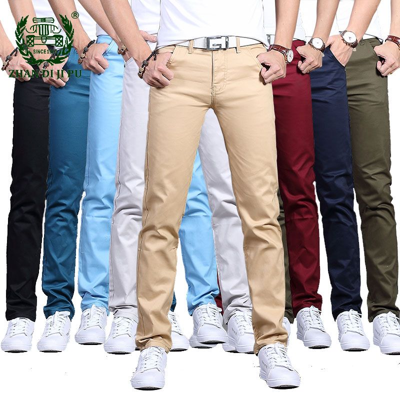 2020 Mens Casual Pants Spring Autumn Cotton Slim Fit Chinos Fashion ...