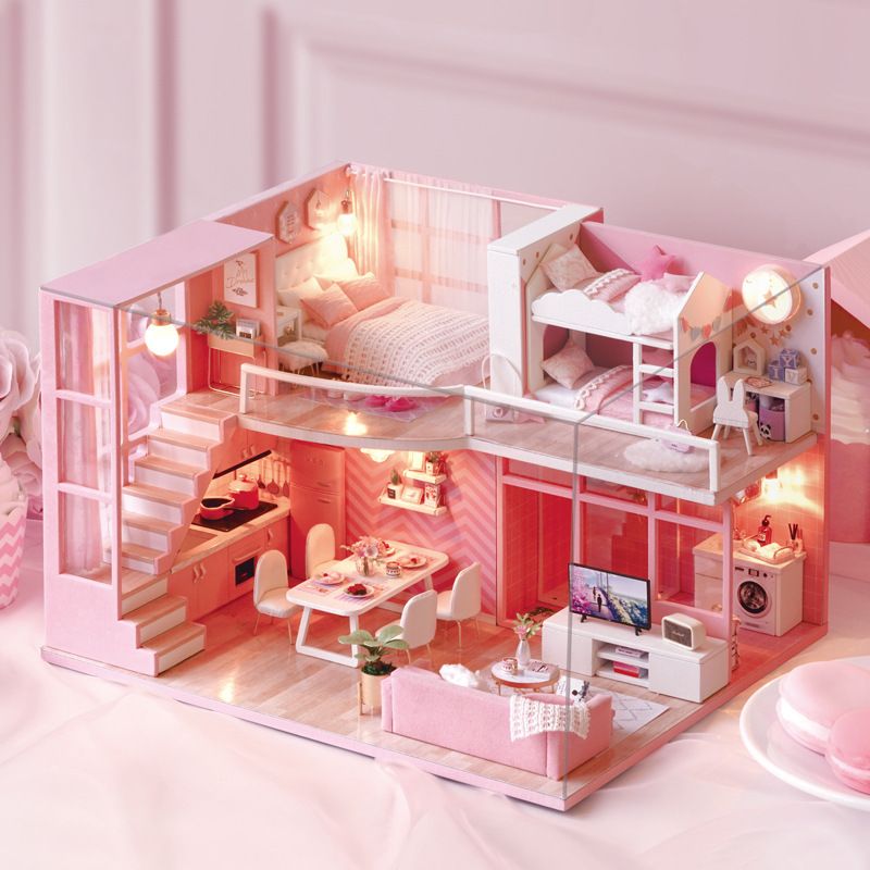 wooden doll houses with furniture