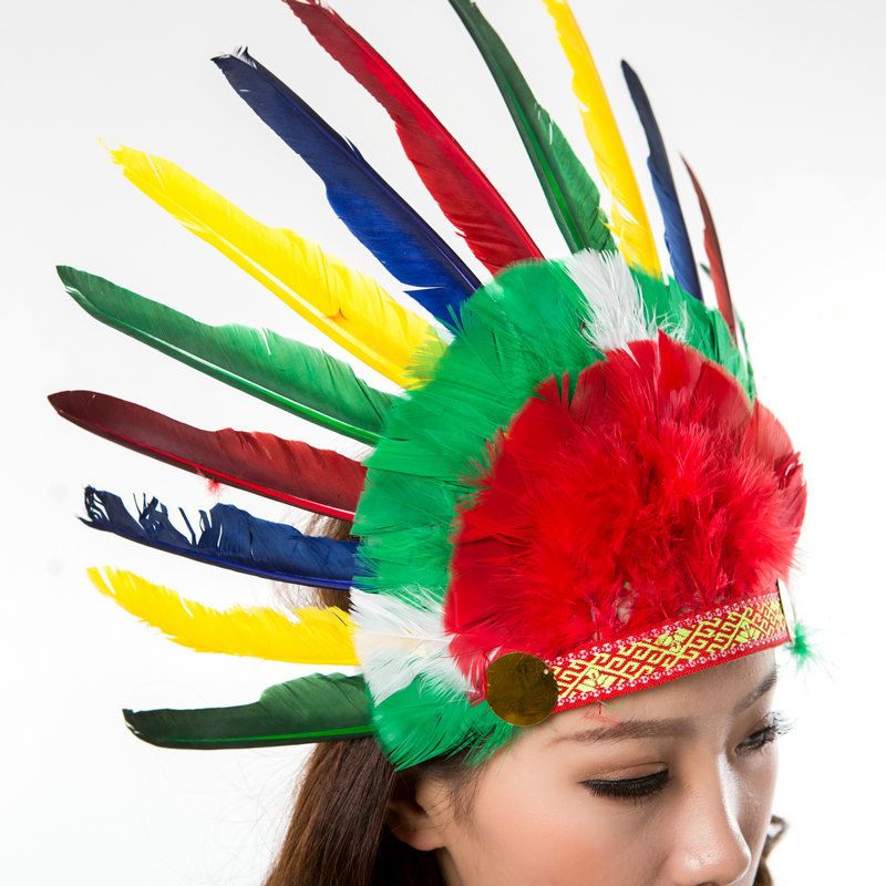Rose Indian Feather Headdress War Bonnet Costume Hat For Halloween Party White