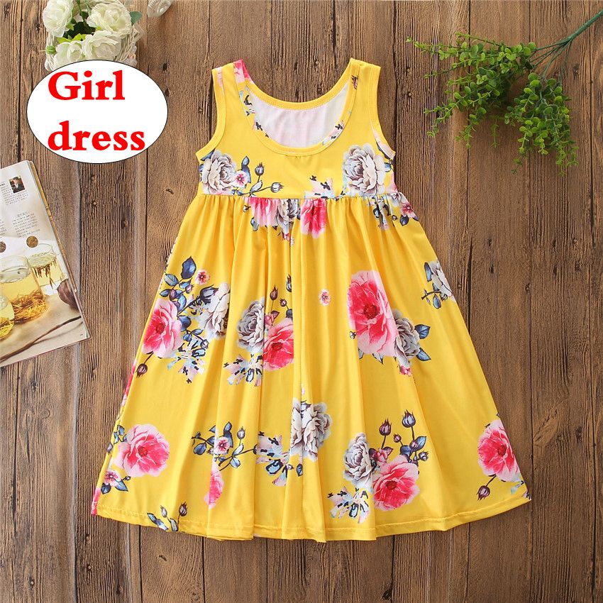 INS Vestido largo para niña Bebé verano estampado flores amarillo Vestido para niños Ropa