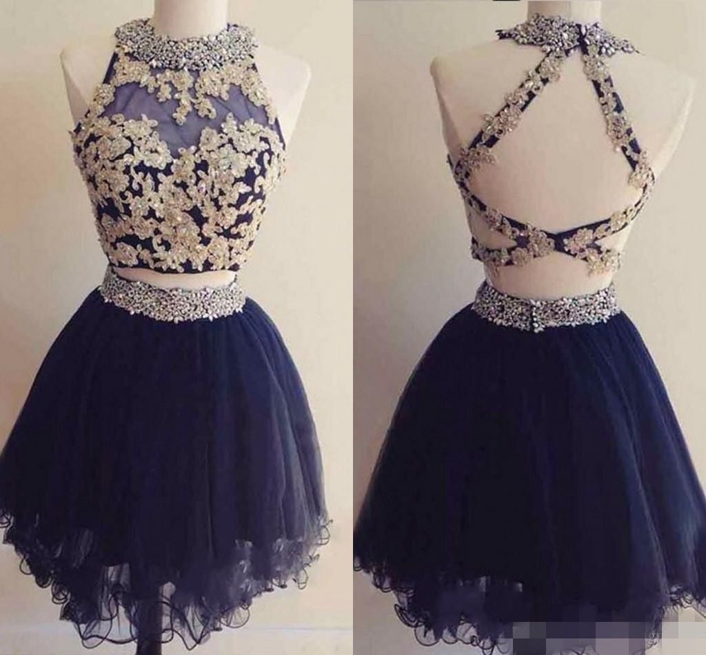 navy blue two piece homecoming dress