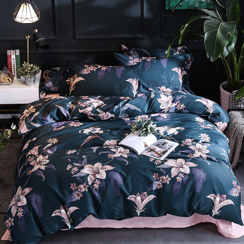 Egyptian Cotton Queen King Size Bedding Set Leaf Floral Print