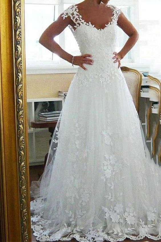 Discount Summer Beach Wedding Dresses Boho Beachy White Floral Lace Bohemian Wedding Dress Transparent Back Robe De Mariee 2019 Fashion Wedding Gown