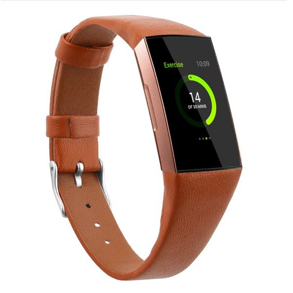 Réel en cuir véritable bande de montre pour Fitbit Charge 3 bracelet bande Bracelet Montre-bracelet à puce
