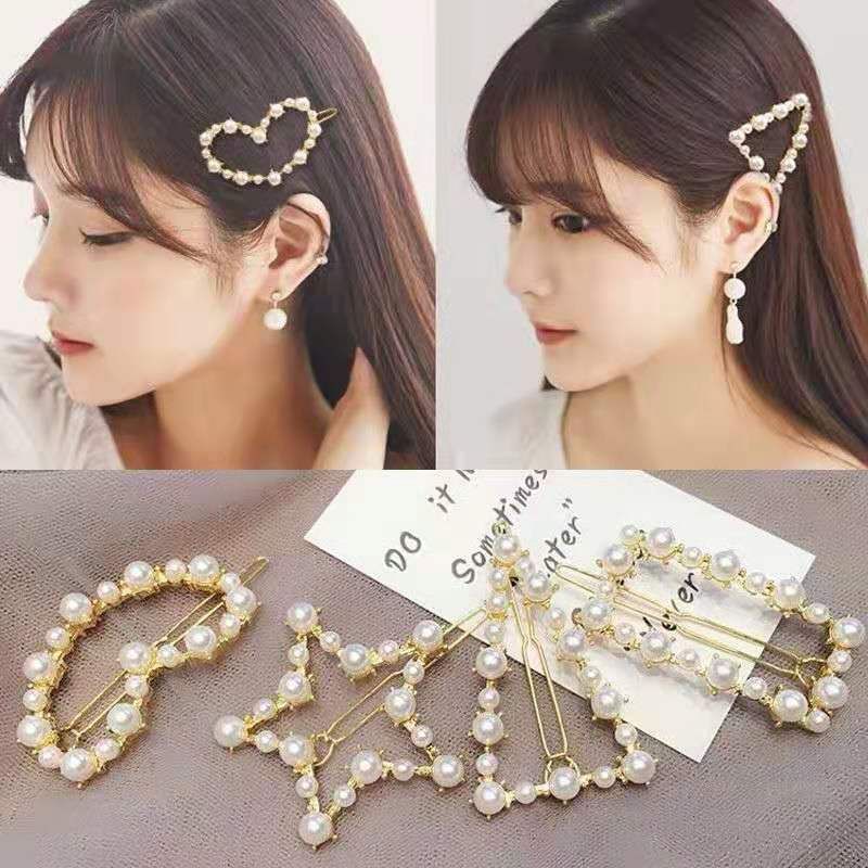 Pearl Women Girls Korean Star Hair Clip Snap Barrette Hair
