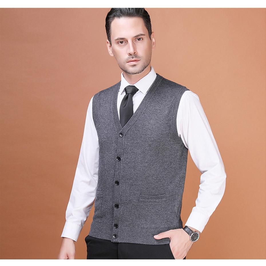 2020 2018 New Casual Mens Wool Sweater Cardigan Sleeveless Buttons