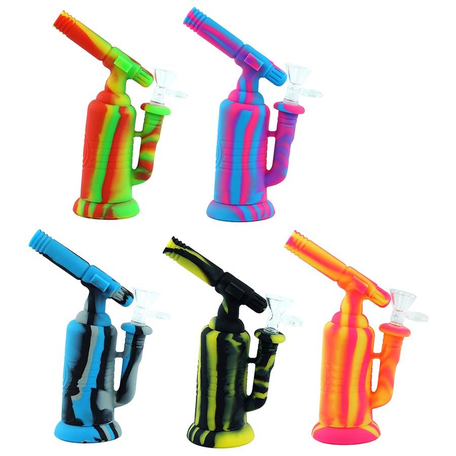 2021 7.6 Water Pipe Silicone Bong Dab Rig Glass Rig With Glass Bowl