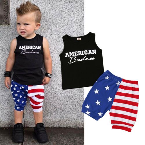 Toddler Kids Baby Boys Stars Striped Shirt Tops+Shorts Pants Outfit Clothes Set