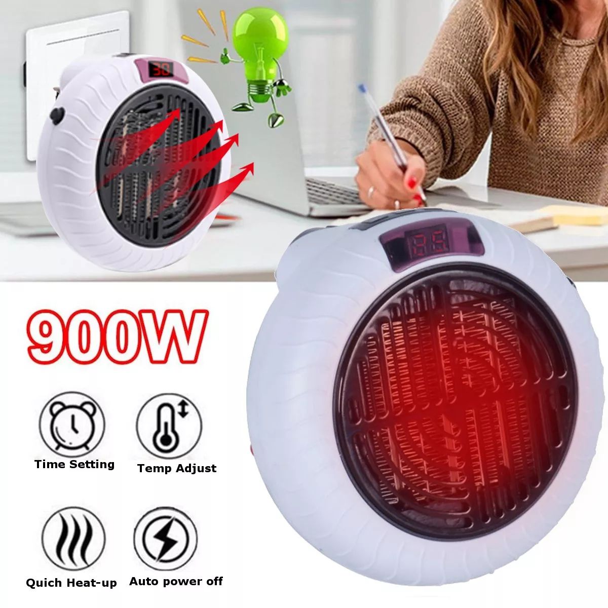 Transposición digital de la salida de pared del calentador portátil de 900W en calentador eléctrico calentador Transposición digital de la salida de pared del calentador portátil de 900W en calentador eléctrico calentador