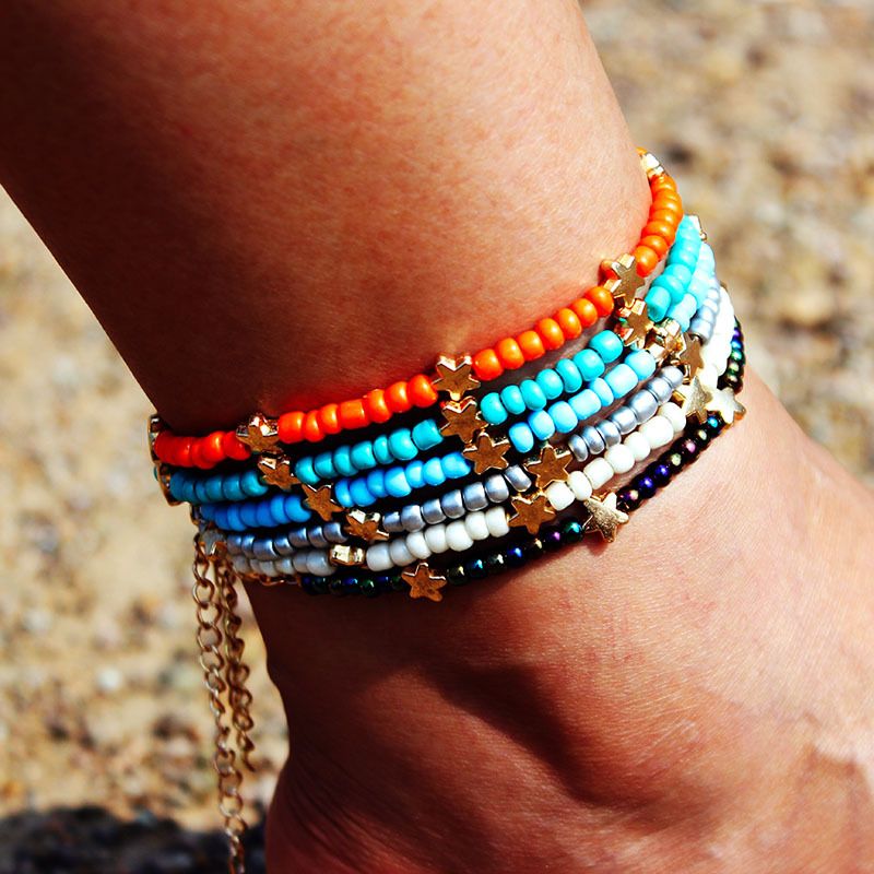 2019 Boho caliente pulsera tobillo encanto colores ajustables Halhal tobilleras para mujeres lindo estrella pulsera Summer Beach joyería pulsera de la