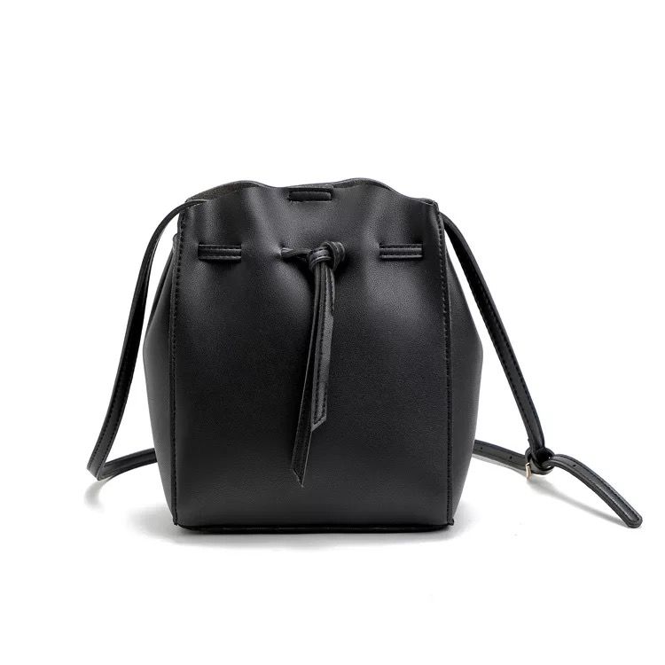 drawstring leather bucket bag
