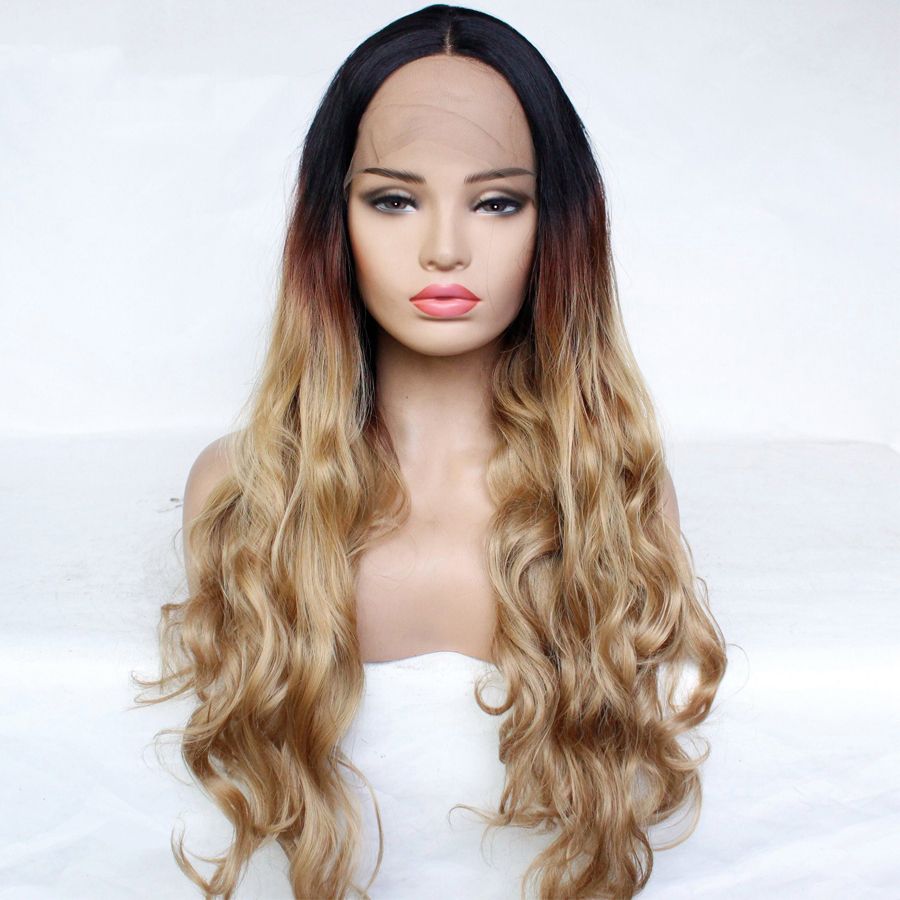 Ombre Blonde Hair Wig Body Wave Middle Part Lace Front Wigs