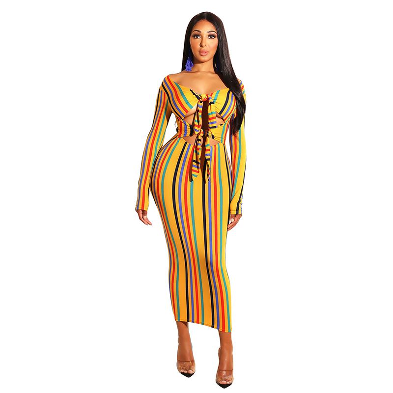 colorful striped bodycon dress