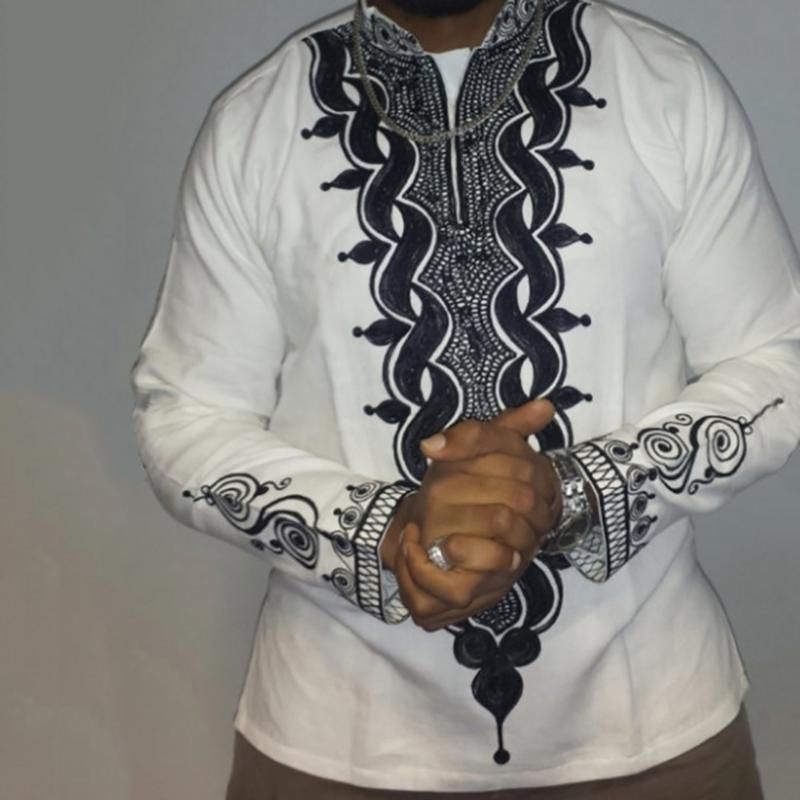 Compra Étnica Estilo De La Camisa De Los Hombres Impreso Botón Calle De La  Solapa De La Vendimia Camisa De Manga Larga Para Hombre Camisas Hawaianas  Barato | Entrega Rápida Y Calidad 