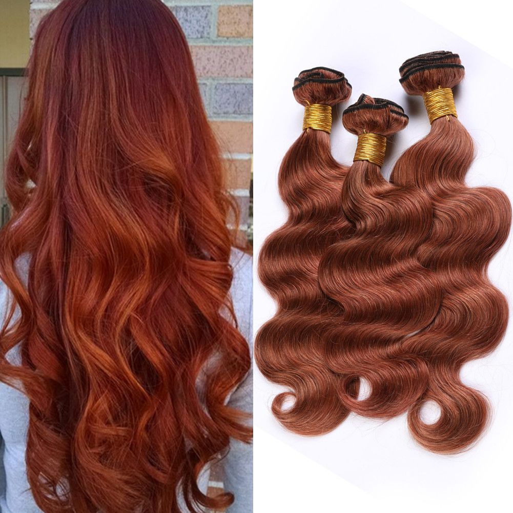 Copper Red Peruvian Virgin Hair Extensions Body Wave 33 Dark Auburn