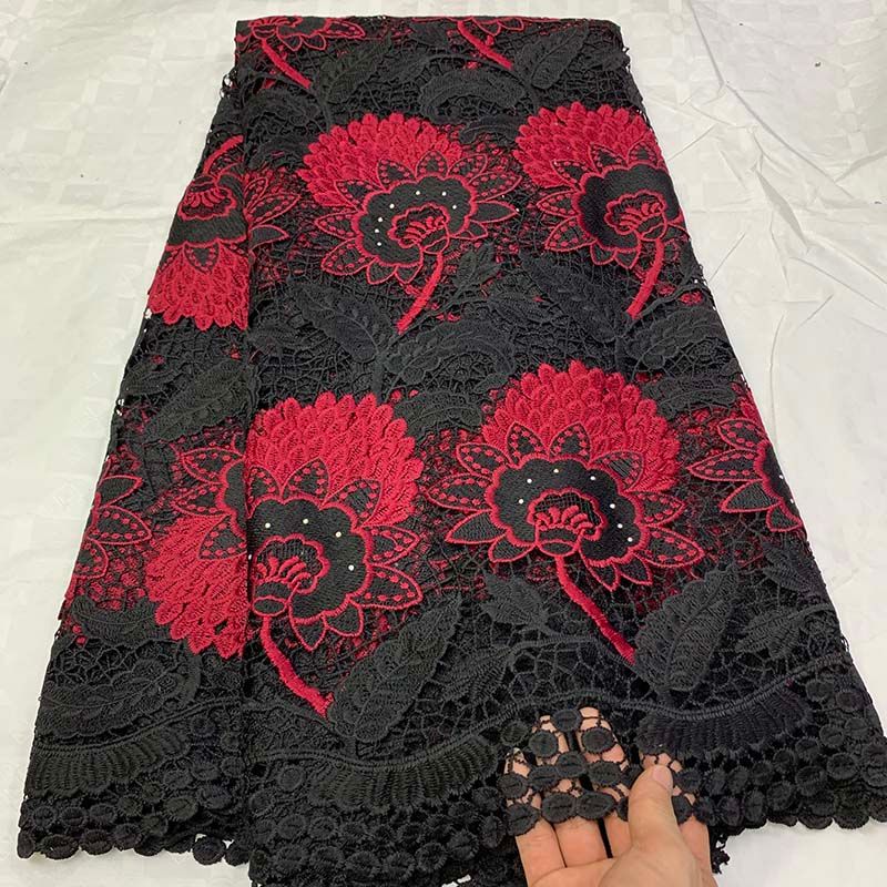 red cotton lace fabric