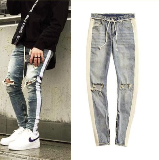 mens black side stripe jeans