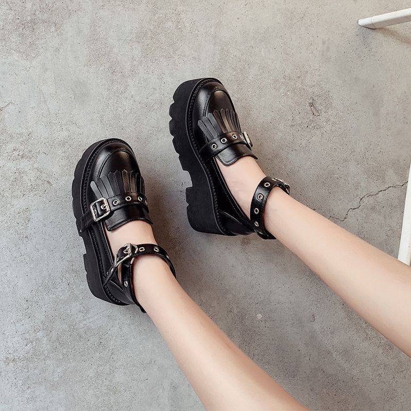 School Uniform Shoes For Women Platform Heels Sexy Rivet Black Goth
