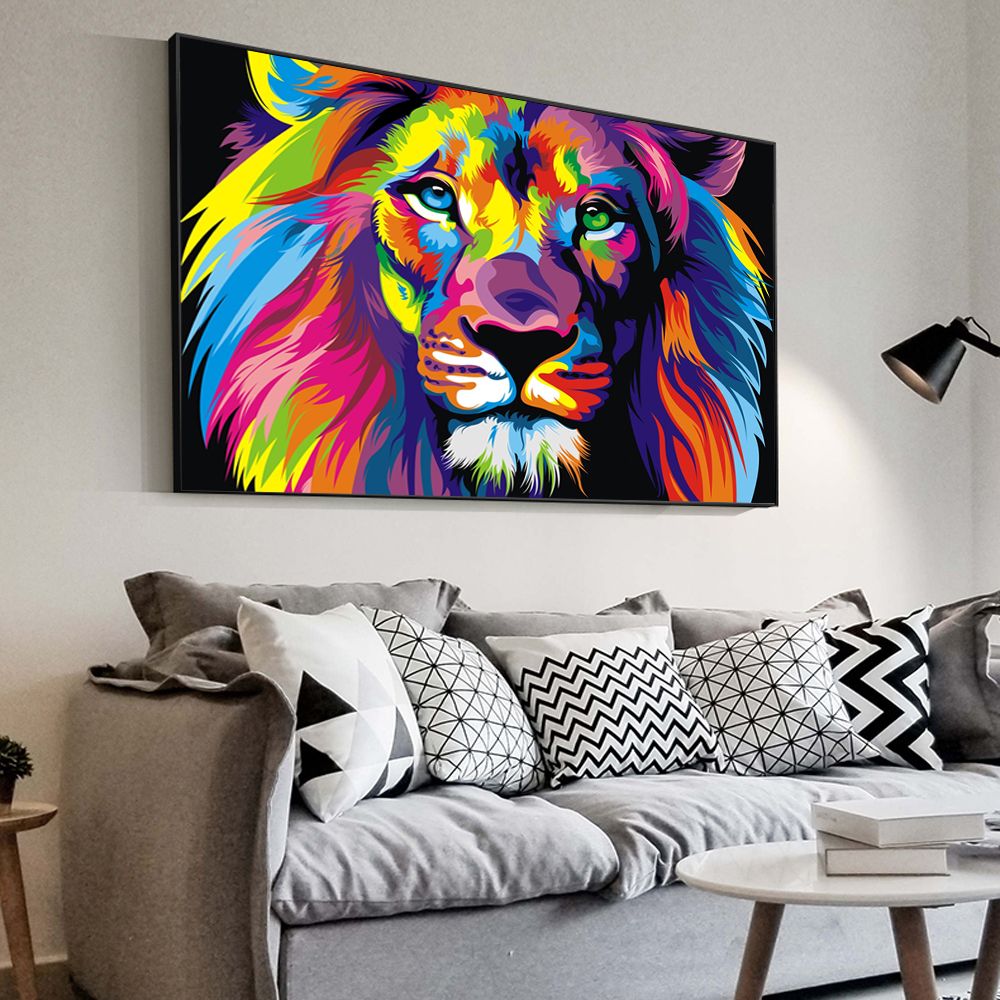 Frameless Colorful Lion Animals Abstract Painting Diy Digital Painting By Numbers Modern Wall Art Picture For Home Wall Artwork-99025-40x50cm Diy Frame Paint Number Oil Painting Sets