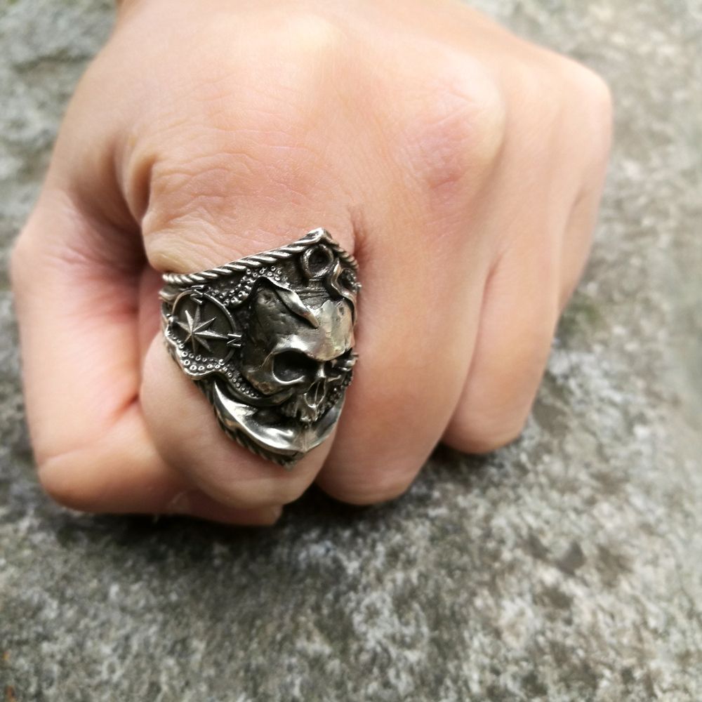 Aleación Skull anillos pirata ancla brújula gótica Biker anillo Punk joyería