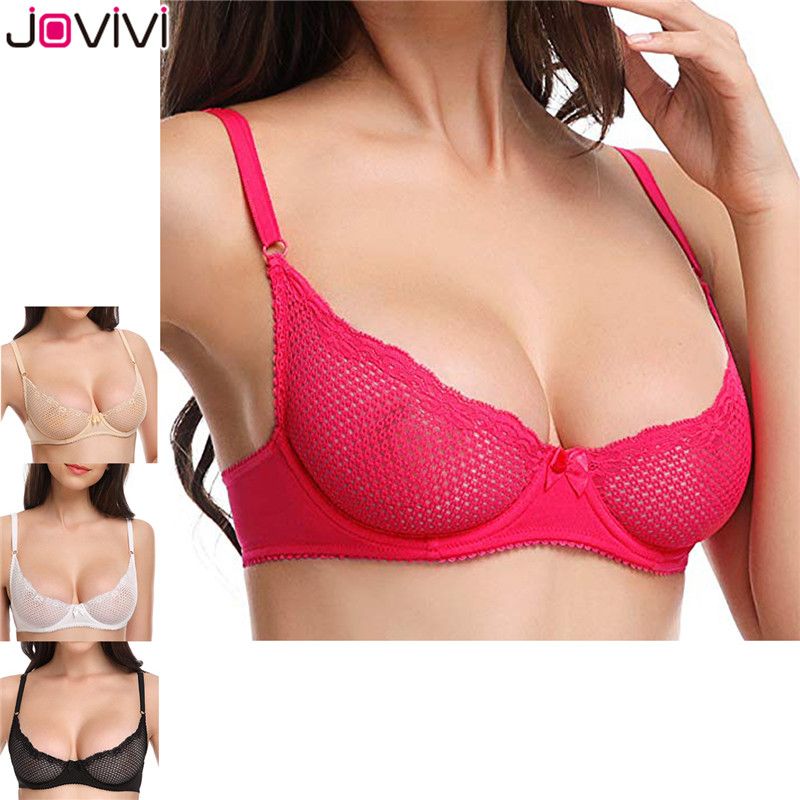 Womens Lace Bra Mesh Delicate Underwire Unlined Bra 1//2 Cup Breathable Bra,A,34 White