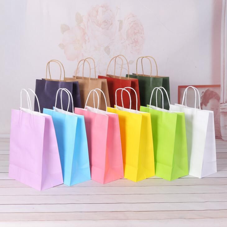Assorted Small Neon Colored Paper Gift Bags With Handles Kraft Paper