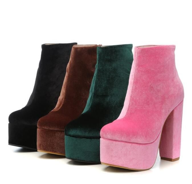 velvet high heel boots