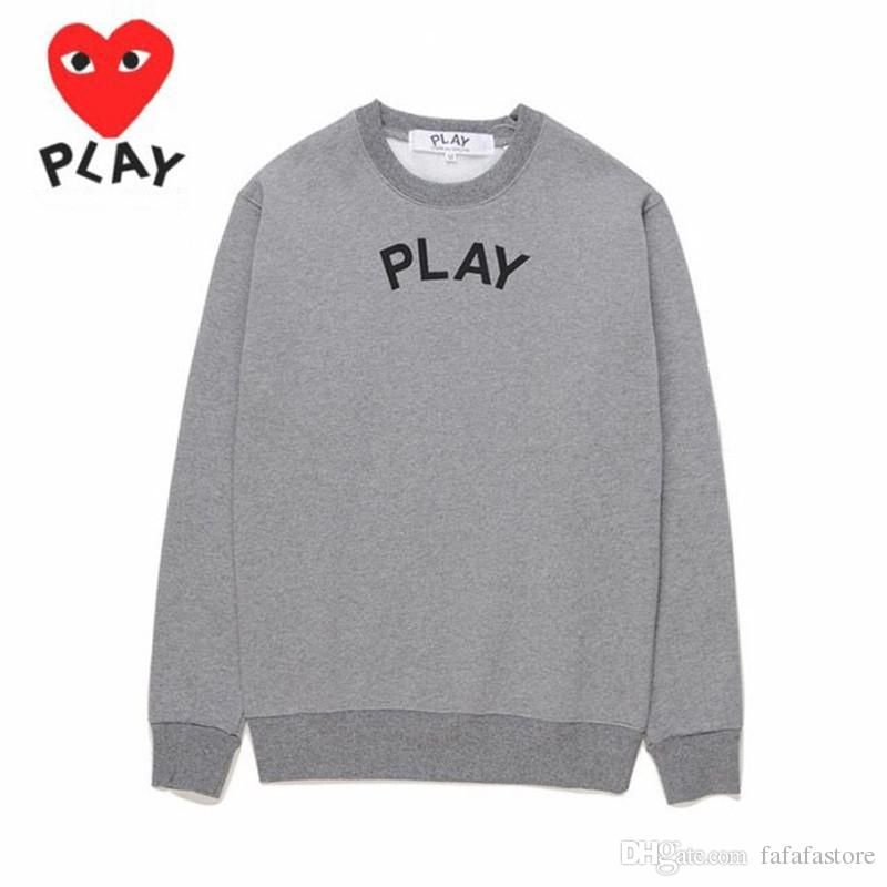 2018 BestQuality HOLIDAY C019B Gray com des garcons Unisex Casual Cotton Heart Round Collar Sweatshirts CDG Play Long Hoodies Coat