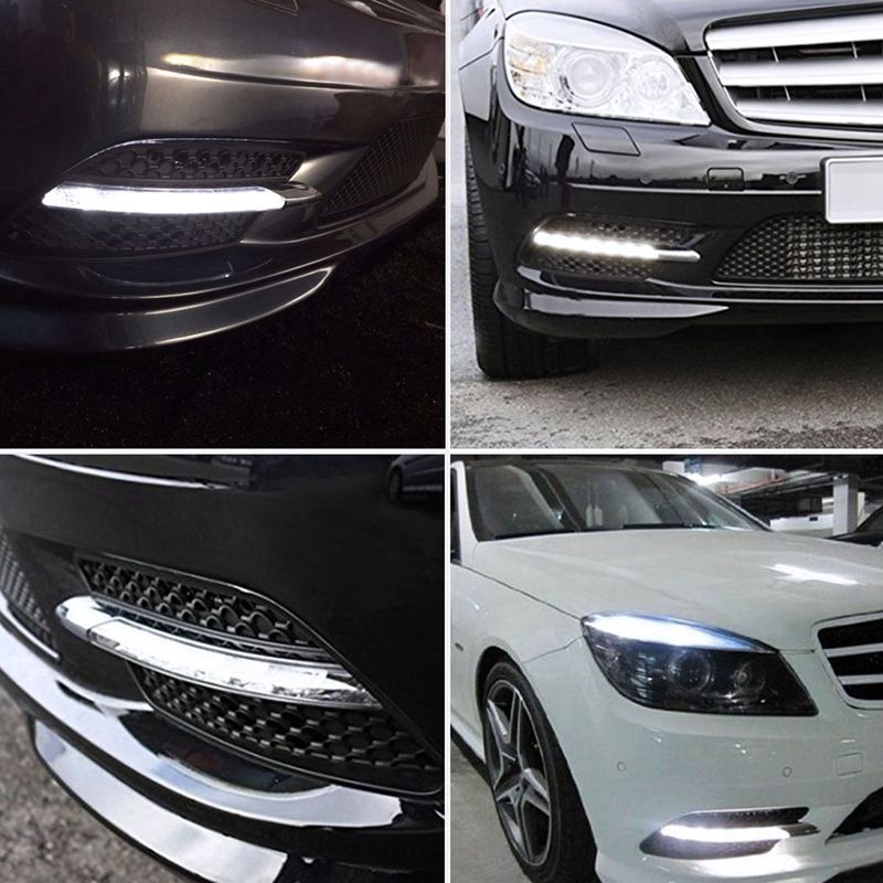 Left and Right LED DRL Daytime Running Light Lamp with Chrome Trim Compatible with 2008 2009 2010 2011 Mercedes W204 Sport//AMG Sport