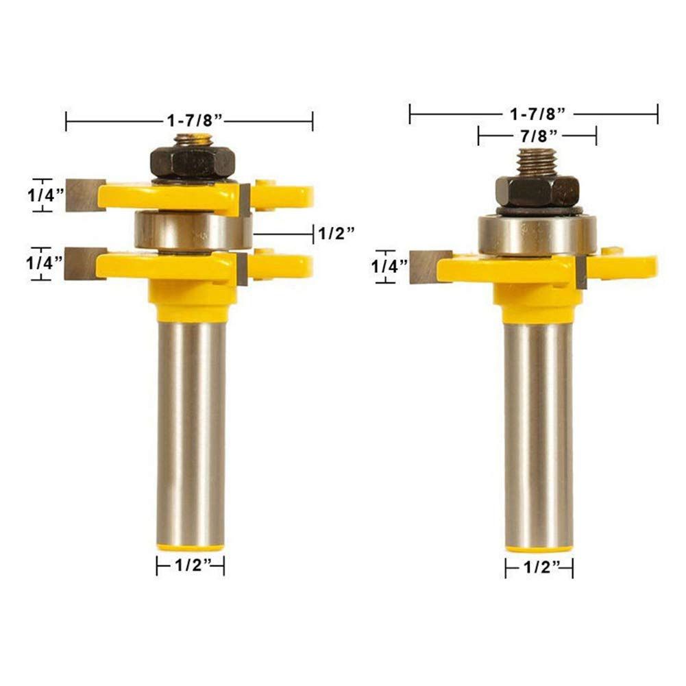 Tongue And Groove Set 1//2 Inch Shank Router Bit Set Wood Door Flooring 3 Teeth