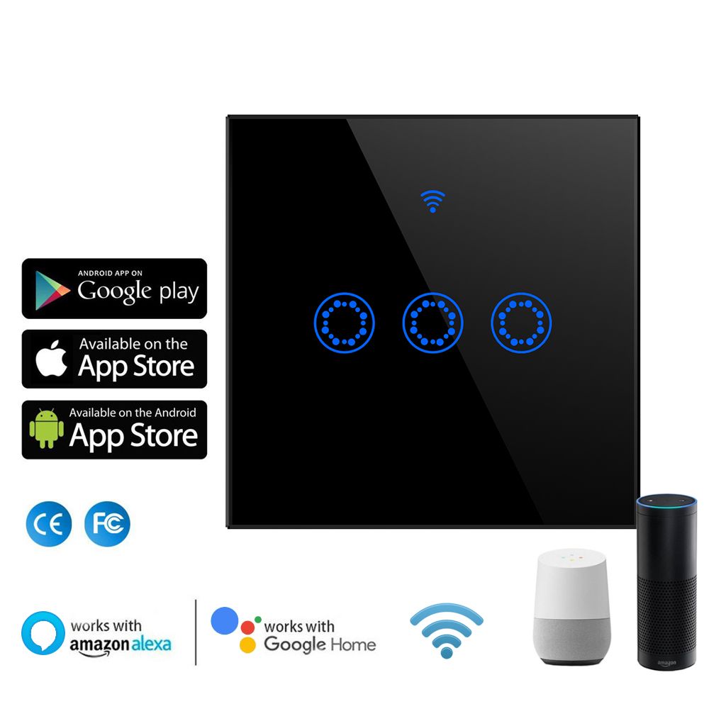 2020 Tuya App Single Live Wire Wifi Smart Switch No Neutral Smart Touch Switch 1 2 3 Gang Voice Control Smart Light Switch Work With Amazon Alexa From