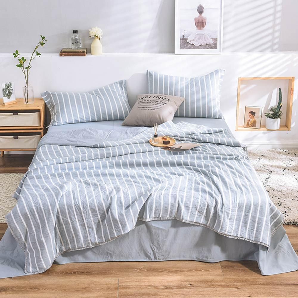 2019 Light Blue Stripes Ins Lines Thin Summer Comforter Bedding