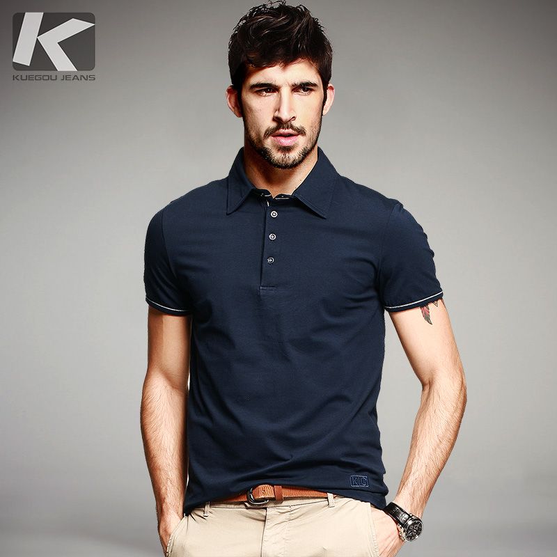 Kuegou Summer Mens Casual Polo Shirts 