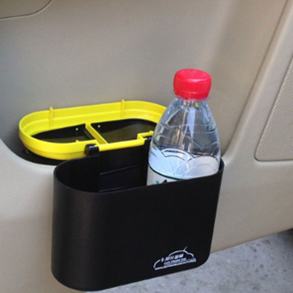 Car Interior Accessory Plastic trash Rubbish Bin Flip Case Can Holder Yellow