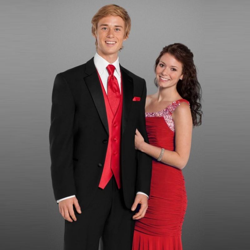 Black Red Slim Fit Wedding Suits For Men Bridegroom Notched Lapel Groom Wear Formal Jacket+Pants+Vest Groomsman Suits Blazer Tuxedos Costume Formal
