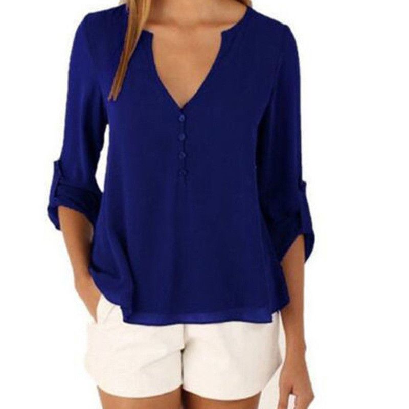 Compra Mujeres Con Cuello En V Camisa Irregular De Manga Larga Suelta  Cintura De Manga Larga Abajo Más Tamaño Blusas Famale Casual Top Barato |  Entrega Rápida Y Calidad | Es.Dhgate