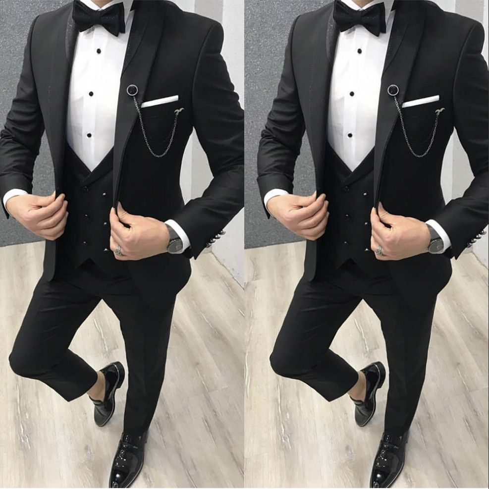 2020 New Classy British Black Wedding Tuxedos Mens Suits Slim Fit ...