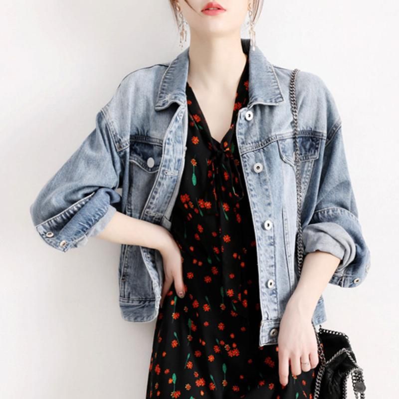 Japanese Light Blue Ladies Denim Jacket Wild Embroidered Short