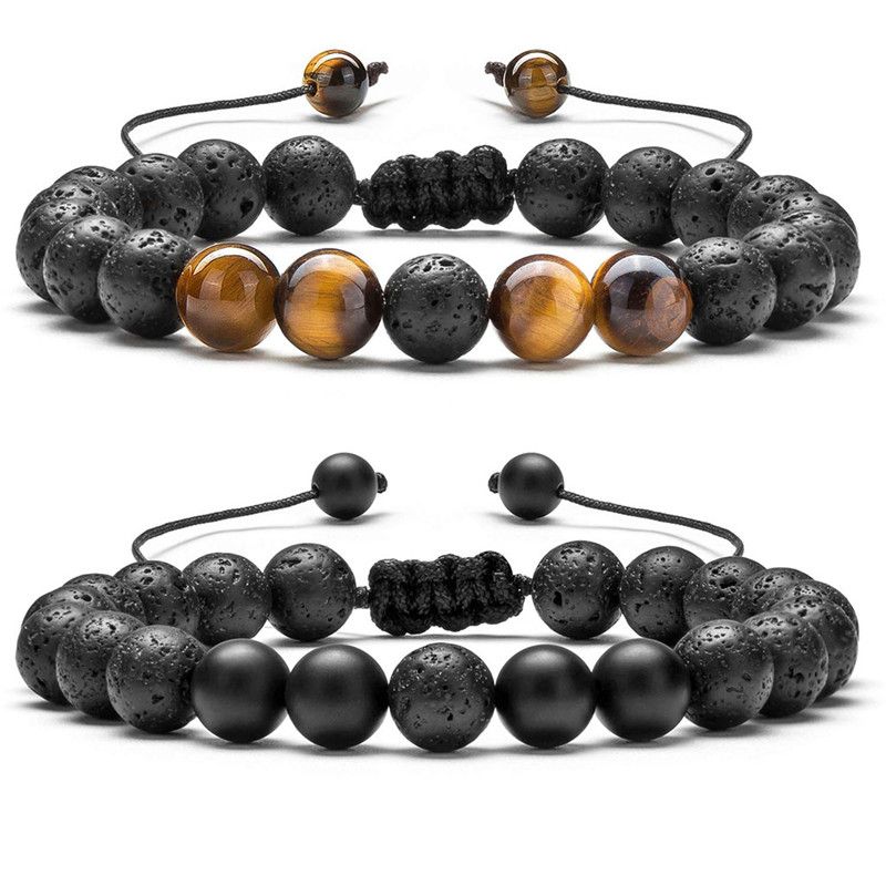 Más nuevo Hecho a mano 8 mm Piedra volcánica Turquesa Pulsera para mujeres Hombres Elástico Tigre Lave Lave Difusor Pulsera Joyería Regalo