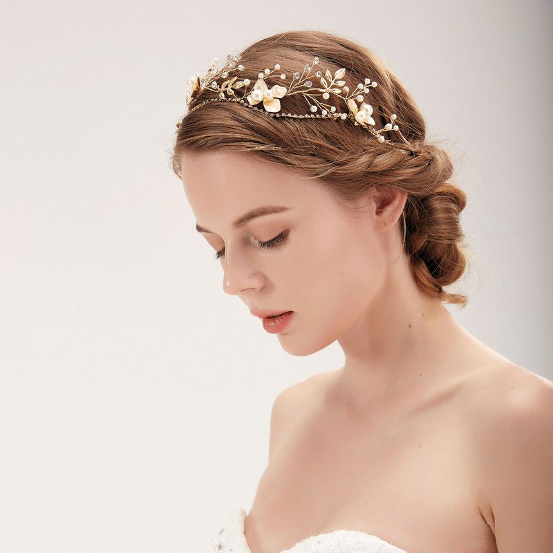 Diadema nupcial de oro de la boda Tocados nupciales de la hoja elegante accesorio del pelo para la decoración de la boda 