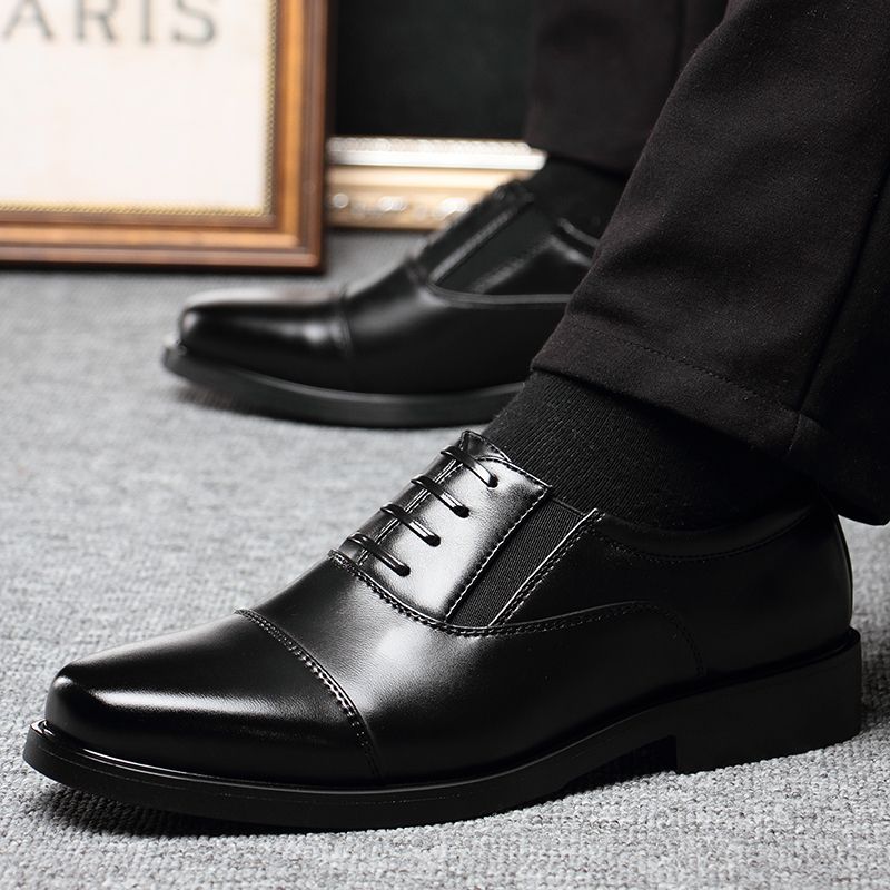 Black Dress Shoes For Men Square Toe Gentlemen Leather Formal