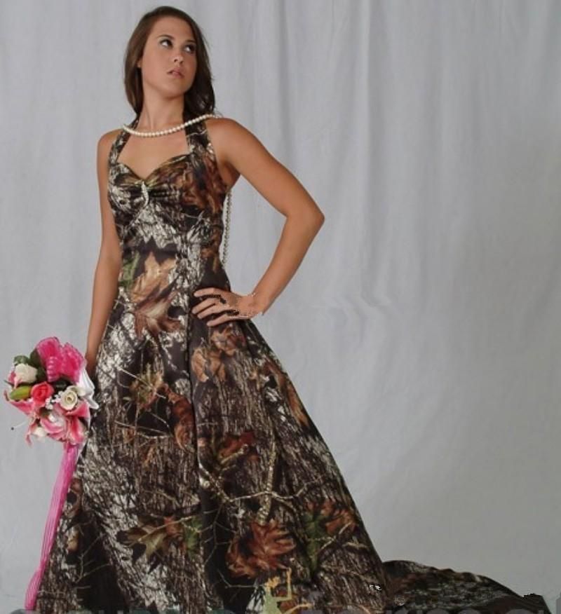 Discount Camo Wedding Dresses Halter Neck Sleeveless Cheap