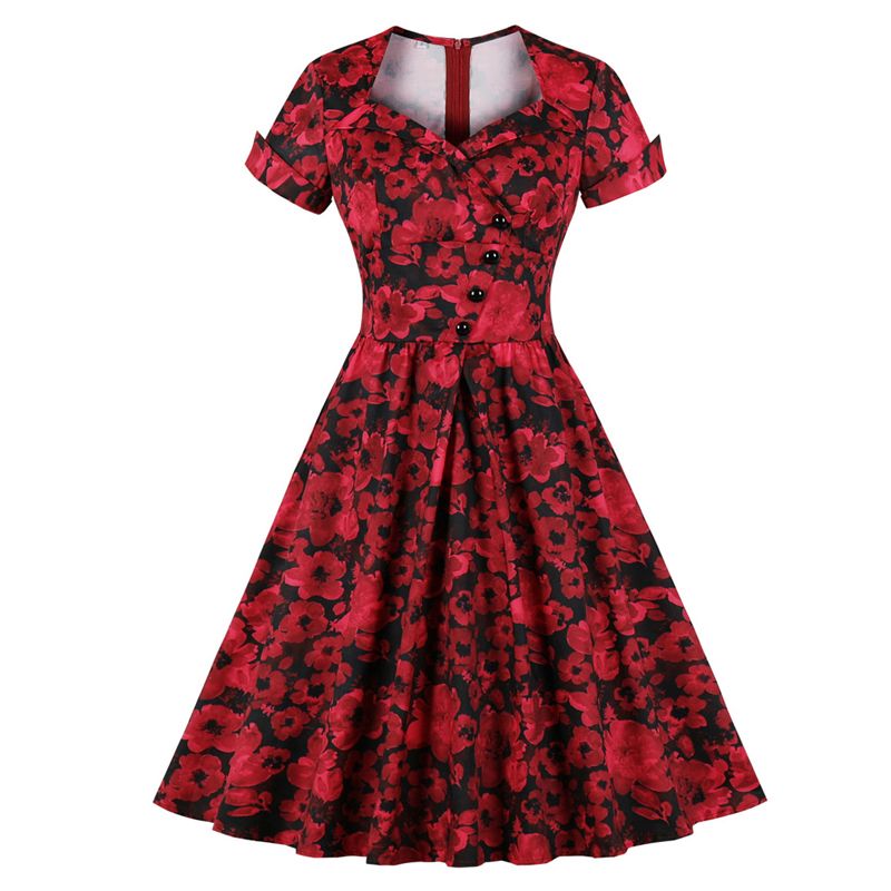 red flower wrap dress
