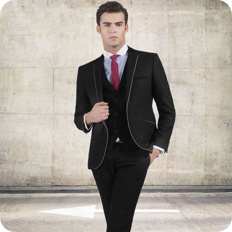 Compra Trajes Negros Clásicos Para La Solapa Del Smoking Del Novio Con  Muesca Escudo Pantalones Waitcoat Custom Terno Masculino Traje Hombre  Trajes Para Hombre Barato | Entrega Rápida Y Calidad | Es.Dhgate