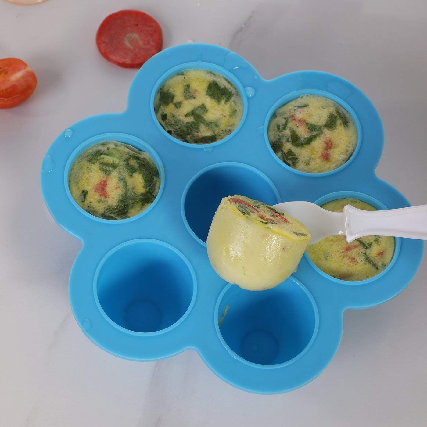 Morsi per uova in silicone con coperchio Accessori per pentola istantanea per contenitore riutilizzabile Contenitore per alimenti per bambini e vassoio congelatore con coperchio blu