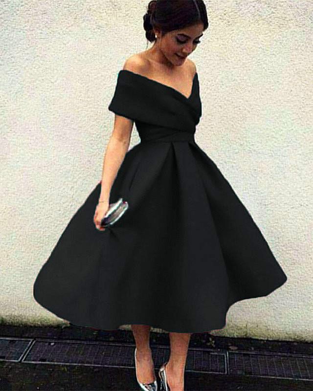 Elegante vestido de fiesta negro esmeralda a media pierna con manga A Line 2019 de fiesta cortos para vestido ceremonia de baile de talla grande para jóvenes