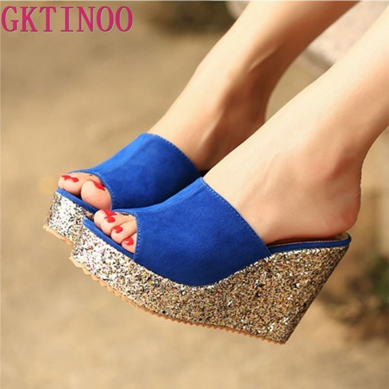 2019 Fashion Sequins High Heel Slippers 