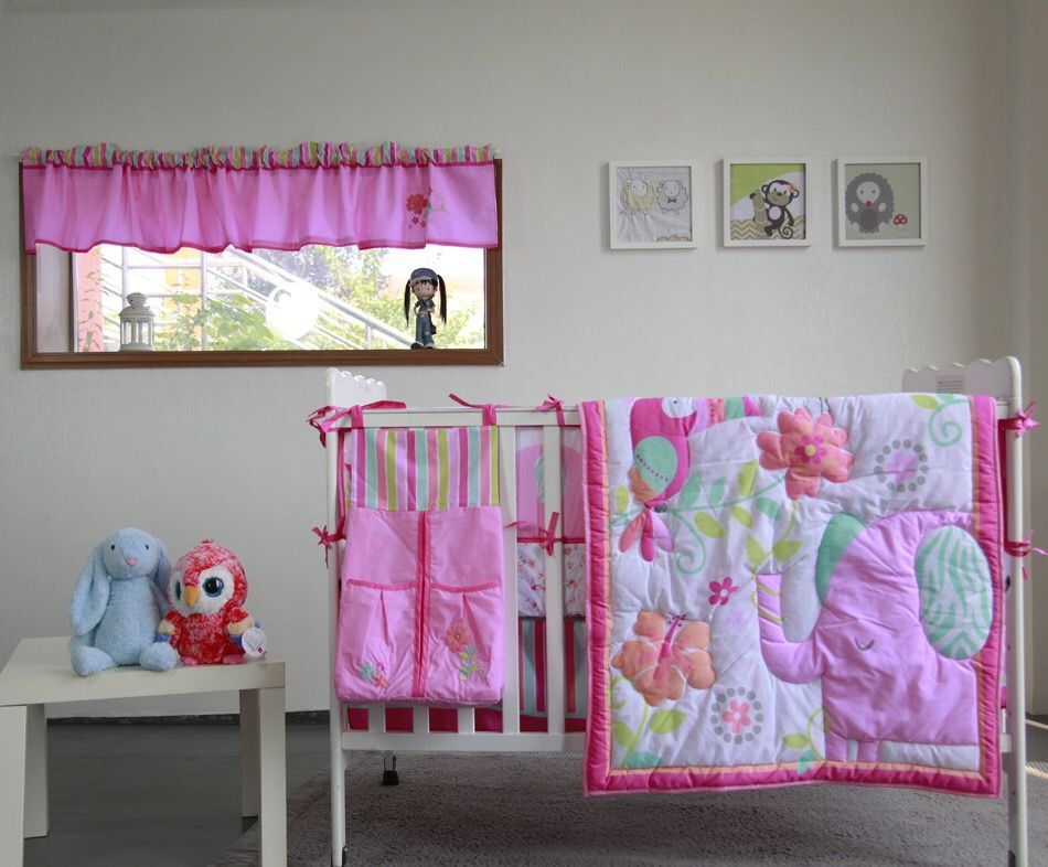 Crib Newborn Baby Bedding Blanket Set Embroidery Pink Elephant