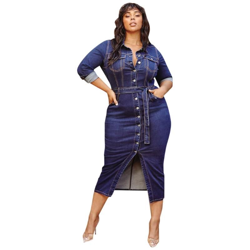 denim midi dress plus size